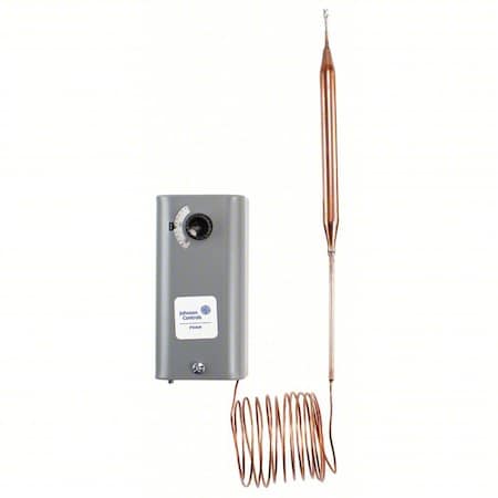 Johnson Controls A28AA-29C Line Voltage Mechanical Thermostat, Heat or Cool, -30 to 100F, Convertible, 24 to 277V AC, 2C, 2H