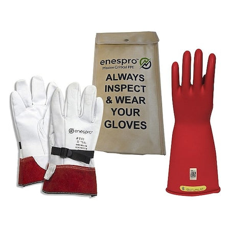 National Safety Apparel KITGC2R09 Electrical Glove Kit, Leather, Rubber, Red, 9