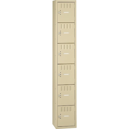 Tennsco BS6-121812-ASD Box Locker, 12 in W, 18 in D, 72 in H, (1) Wide, (6) Tier, Sand