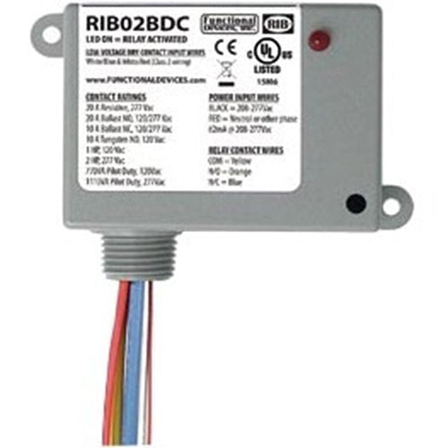 RIB02BDC Functional Devices Enclosed Relay 20A SPDT with Class 2 Dry Contact Input