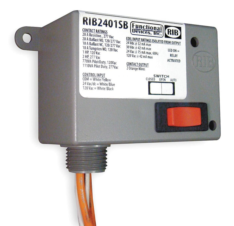 RIB2401SB Functional Devices Enclosed Relay with Override (20 Amp, SPST-NO)