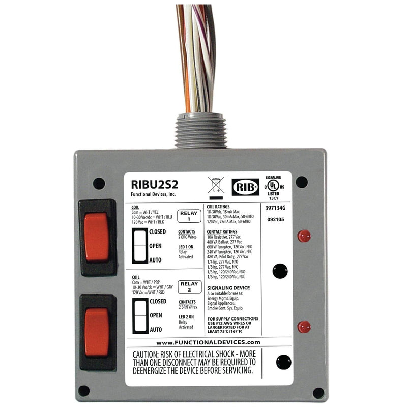 RIBU2S2 Functional Devices Pilot Relay, 2 SPST Normally Open, 10 A