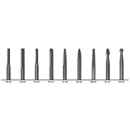CLE-Line C17768 9PC 3/32 & 1/8x1/8 Solid Carbide Shank Double Cut Carbide Cle-Line 1855 Bur Set