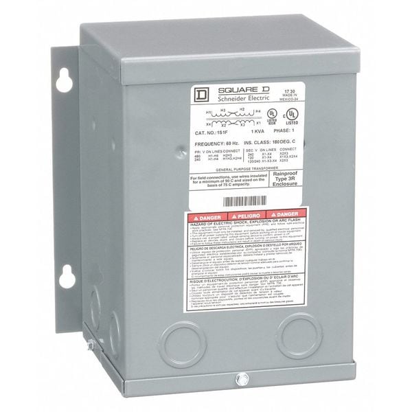 1S1F Square D General Purpose Transformer, 1 kVA Step Down 120/240V AC to 240/480V AC