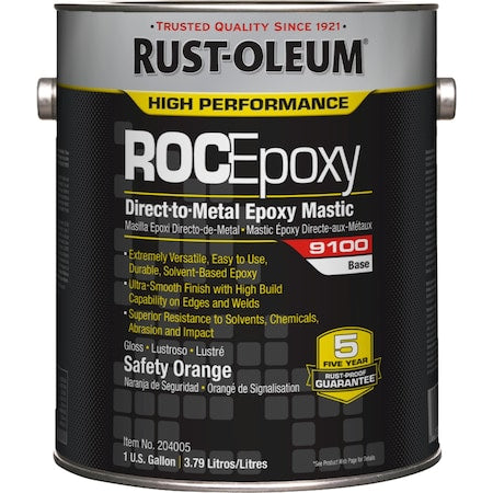 Rust-Oleum 204005 Paint Base, Safety Orange, Gloss, 1 gal, 125 to 225 sq ft/gal, 9100 Series