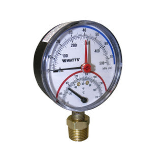0121662 Watts Temp/Pressure Gauge, 0/200, Back Mount