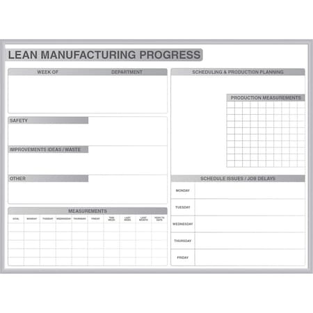 Ghent GRPM302M-34 Lean Tracking Board, Steel, 36 1/2 in, 48 1/2 in, Aluminum Frame, White/Gray, Gloss