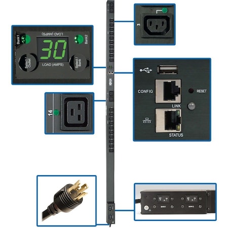 Tripp Lite PDUNVR30HVLX PDU, 10 ft Cord L, 70 in H, 24 A