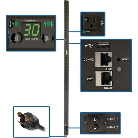 Tripp Lite PDUNVR30LX PDU, 10 ft Cord L, 70 in H, 24 A