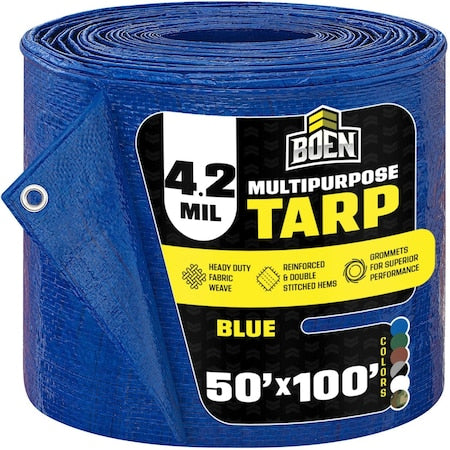 Boen BT-50100 All Purpose Tarp, 50 ft x 100 ft, 5 Mil, Blue, Polyethylene