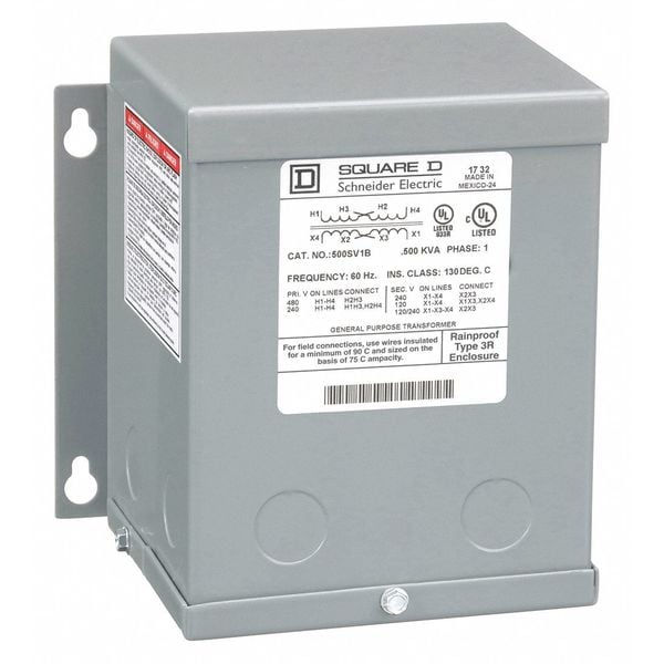 500SV1B Square D General Purpose Transformer, 500 VA, NEMA 3R, 120/240V AC, 240/480V AC