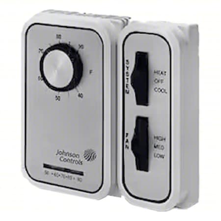 Johnson Controls T46SAA-1C Line Voltage Mechanical Thermostat, Heat or Cool, 40 to 90F, Exposed Dial, 24 to 277V AC, 1C/1H