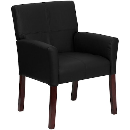 Flash Furniture BT-353-BK-LEA-GG Contemporary Executive Side Reception Chair, Black Seat, Wood Back, 26 1/2
