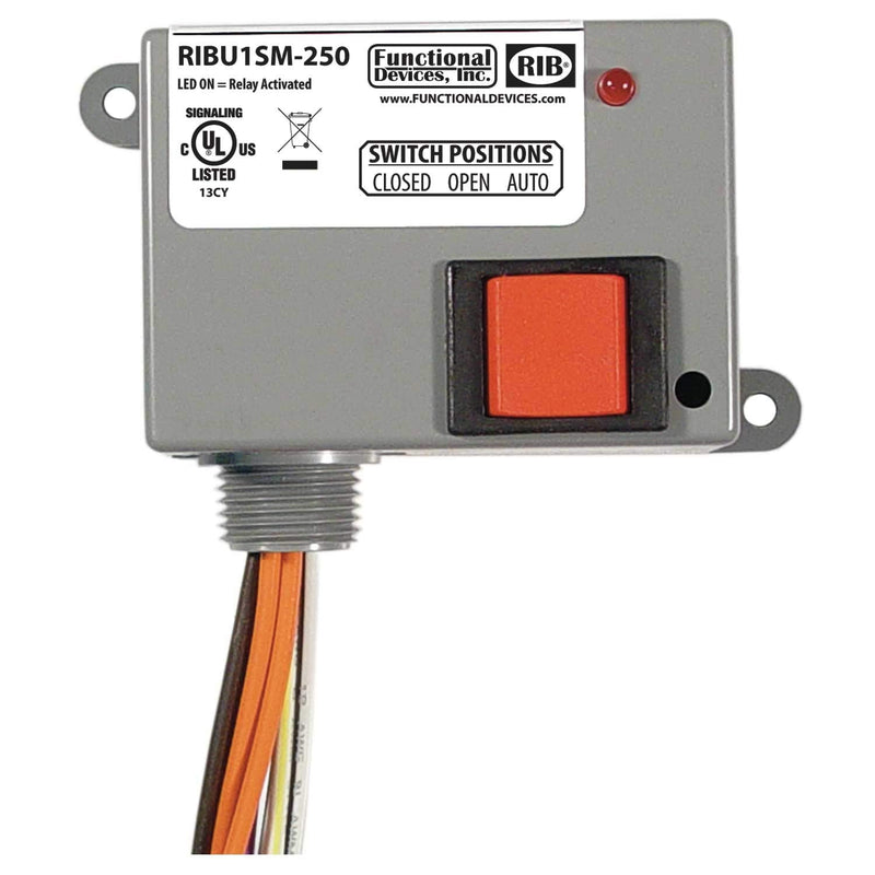 RIBU1SM-250 Functional Devices Pilot Relay, 10 Amp SPST-N/O, Override Monitor