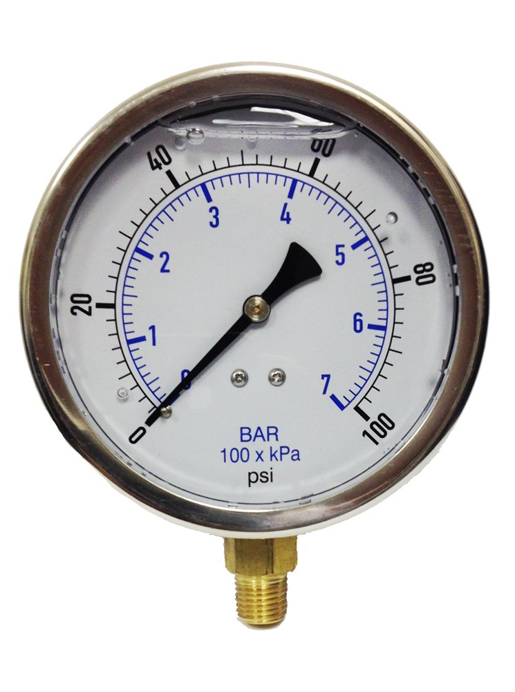 KC201L40100 Kodiak Controls 4 Inch Dial Pressure Gauge 100 PSI