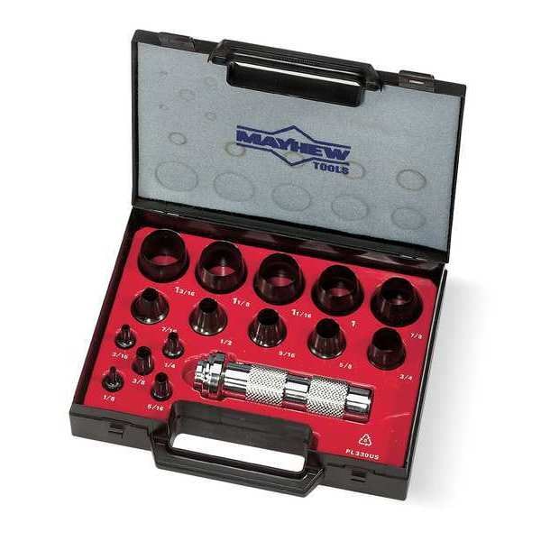 66000 Mayhew Hollow Punch Set, 16 Piece with Handle