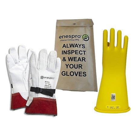 National Safety Apparel KITGC2Y09 Electrical Glove Kit, Leather, Rubber, Yellow, 9
