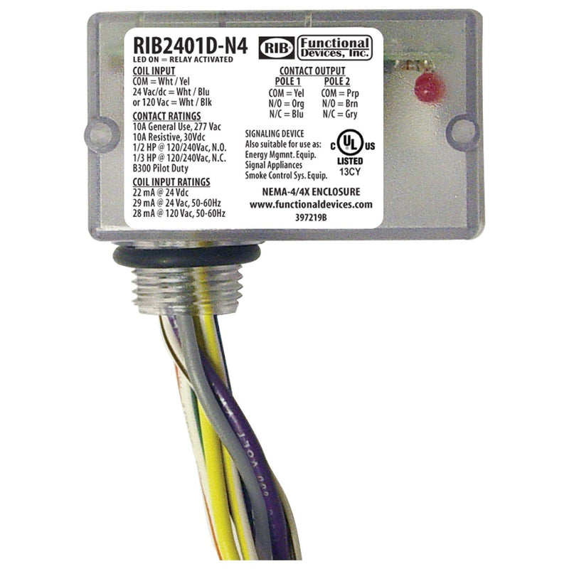 RIB2401D-N4 Functional Devices Pilot Relay DPDT with 10 Amp rating