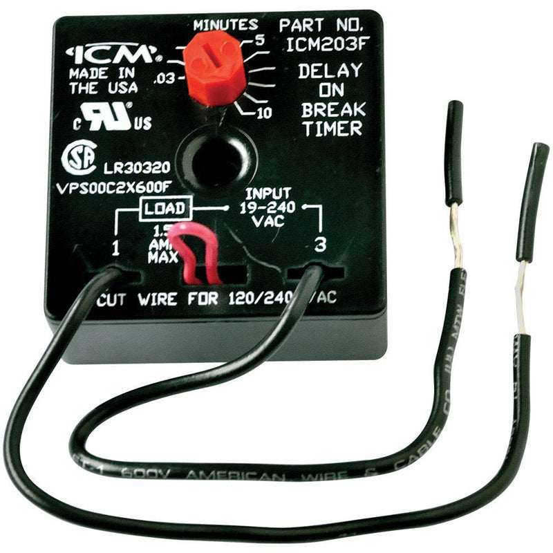 ICM203F ICM Controls Delay On Break Timer with 6 Inch Lead Wire (10 Minute Adjustable)
