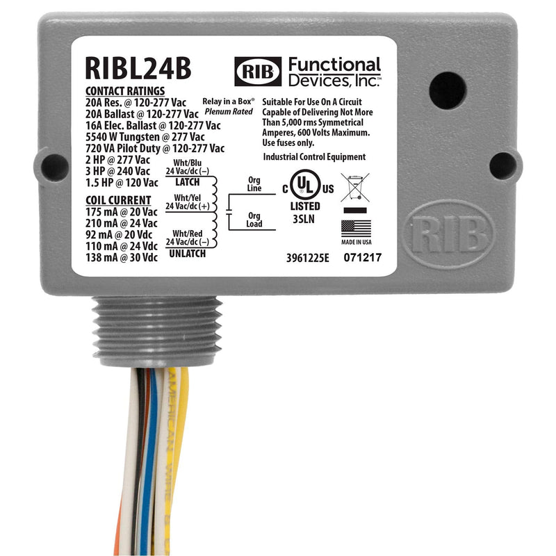 RIBL24B Functional Devices Mechanically Latching Relay, 20 Amp, 24 Vac/dc