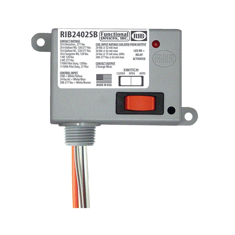 RIB2402SB Functional Devices Power Relay 20 Amp SPST-N/O with Override