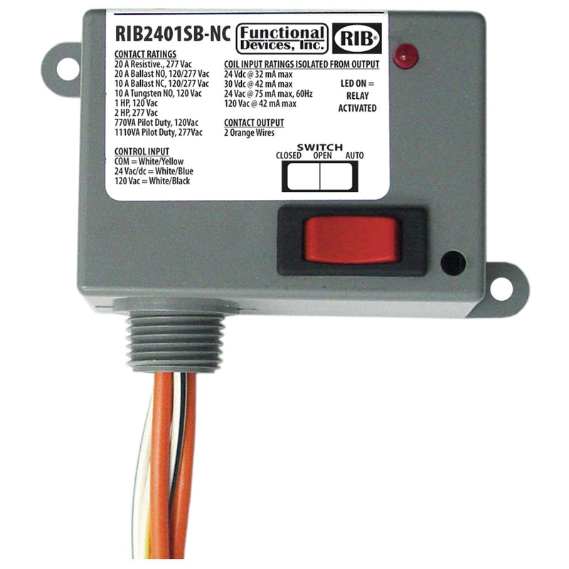 RIB2401SB-NC Functional Devices Power Relay 20A SPST-N/C with override