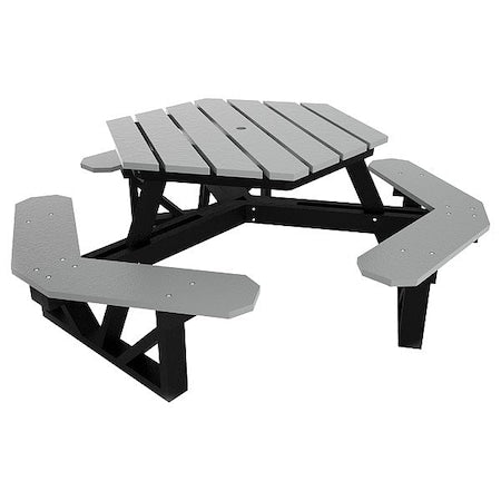 Ultrasite PB 6HEXGRA Hexagon Picnic Table, Gray, Vandal Resistant Resinwood, 77-1/8 in L, 28-3/4 in H Overall Plank