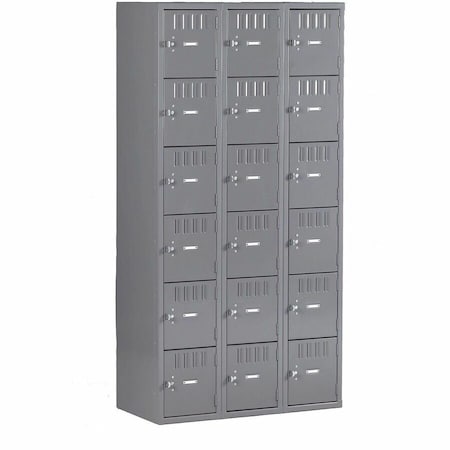 Tennsco BS6-121812-CMG Box Locker, 36 in W, 18 in D, 72 in H, (3) Wide, (6) Tier, Gray