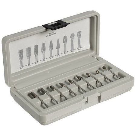 CLE-Line C17769 9PC 1/4X1/8 Hardened Steel Shank Double Cut Carbide Cle-Line 1855 Bur Set