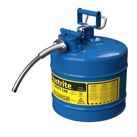 Justrite 7250320 TYPE II SAFETYCAN, Steel, Blue, HoseOD5/8 in