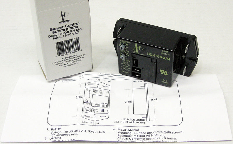 BC7070 Supco Blower Control Board, 24V, 0–4 Minute Time Delay