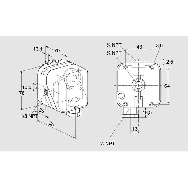 84447830 Honeywell Kromschroder Gas Pressure Switch, adjustable 12-60 in W.C.