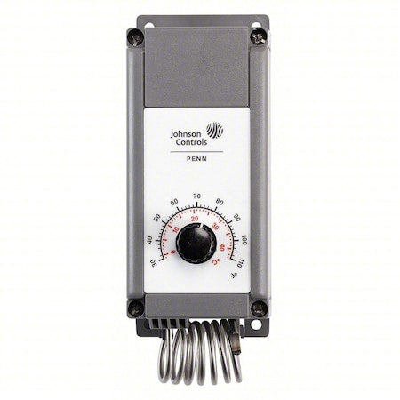 Johnson Controls A19PRC-1C Line Voltage Mechanical Thermostat, Heat or Cool, 30 to 110F, Knob, 24 to 277V AC, 1C, 1H