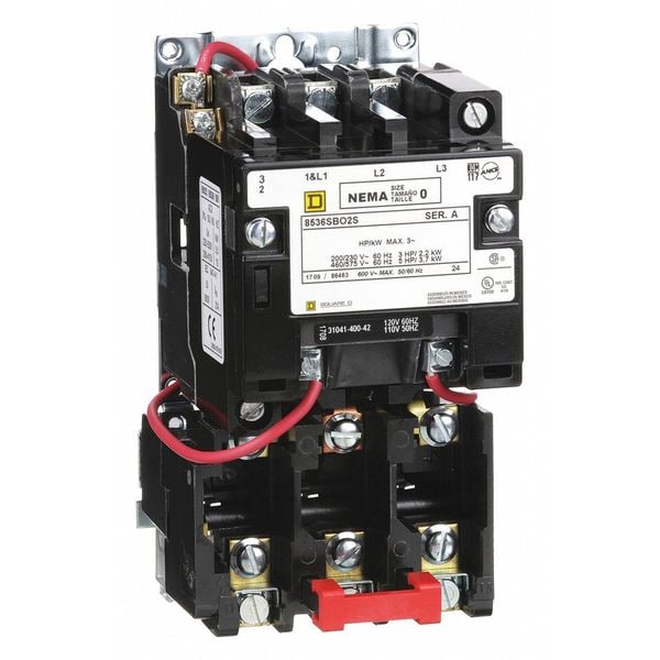 8536SBO2V02S Square D Magnetic Motor Starter, Non-Reversing, 120V AC, 3 Phase