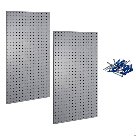 Triton Products LB2-G (2) Square Hole Pegboards W/ Mounting Hardware, Epoxy 18-Gauge Steel, Gray, 24