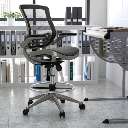 Flash Furniture BL-LB-8801X-D-BK-GR-GG Drafting Chair, 50 in H, Silver