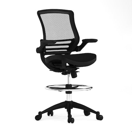 Flash Furniture BL-LB-8801X-D-BLK-GG Mesh Drafting Chair, Padded Arms, Black Mesh/Black Frame