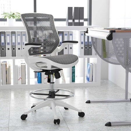 Flash Furniture BL-LB-8801X-D-GR-WH-GG Drafting Chair, 50 in H, White