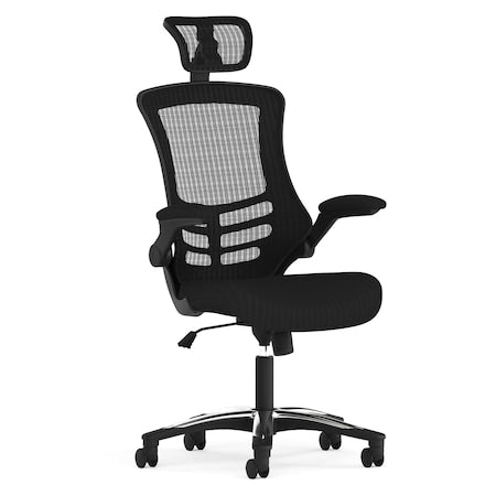Flash Furniture BL-X-5H-GG Contemporary Chair Black High Back Exec Chair, Adjustable Arms, 18-3/4