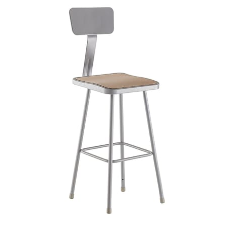 National Public Seating 6330B Square Stool with Backrest, Height 30