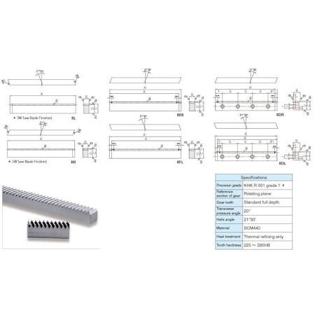 KHK USA KRHG2.5-100R Gear Rack, Alloy Steel, 100 mm, 225 HB