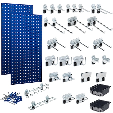 Triton Products LB18-BKit (2) 18 In. W x 36 In. H Blue Steel Square Hole Pegboards 30 pc. LocHook Assortment & Hanging Bin