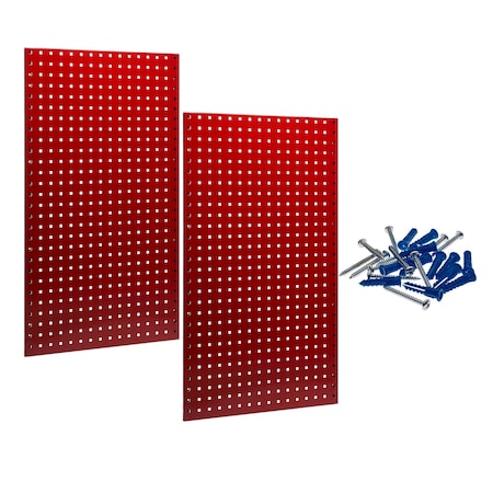 Triton Products LB2-R (2) Square Hole Pegboards W/ Mounting Hardware, Epoxy 18-Gauge Steel, Red, 24