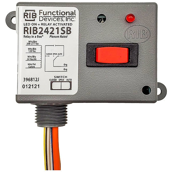 RIB2421SB Functional Devices-Rib Enclosed Pre-Wired Relay, 20A at 277VAC, SPST