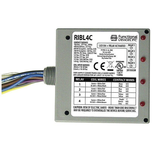 RIBL4C Functional Devices-Rib Enclosed pre-wired relay, 10–30V AC/DC, SPDT, 10 A