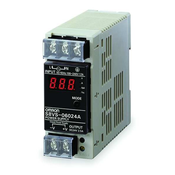 S8VS-06024A Omron DIN Rail DC Power Supply, 100/240V AC to 24V DC, 60 W