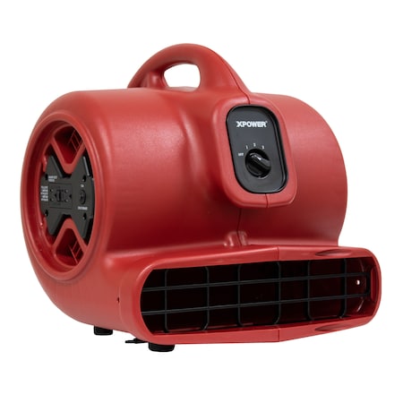 Xpower X-600A-Red Air Mover W/ GFCI Power Outlets for Daisy Chain, 1/3 HP, 2400 CFM, 3.8 Amps, 4 Positions, 3 Speeds