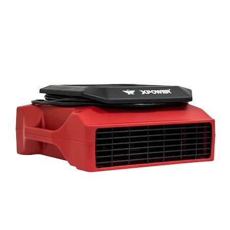 Xpower PL-700A-Red Low Profile Air Mover W/ Power Outlets for Daisy Chain, 1/3 HP, 1050 CFM, 2.8 Amps, 2 Positions, 3 Speeds