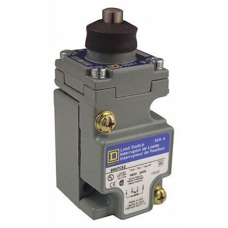 Telemecanique Sensors 9007C52E Heavy Duty Limit Switch, Plunger, 1NC/1NO, 10A at 600V AC, Actuator Location: Top