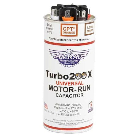 Global Turbo 200X Motor Run Capacitor, 5-97.5 MFD, 370/440V